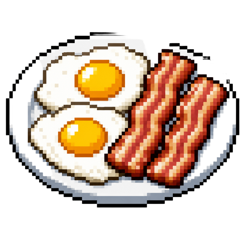 Pixel art egg and bacon breakfast plate